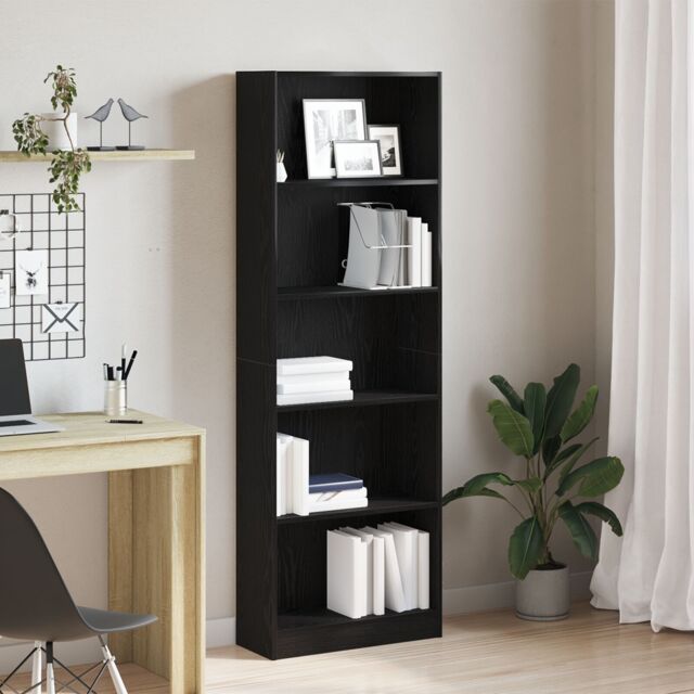 Berkfield Home Black Oak Bookshelf - 60x24x176 cm, Made from Engineered Wood - Size: 60 x 24 x 176 cm - image 1