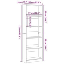 Berkfield Home Black Oak Bookshelf - 60x24x176 cm, Made from Engineered Wood - Size: 60 x 24 x 176 cm - thumbnail 9