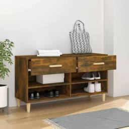 Berkfield Home Shoe Cabinet Smoked Oak 102x35x55 cm Engineered Wood in Brown - Size: 102 x 35 x 55 cm - thumbnail 3