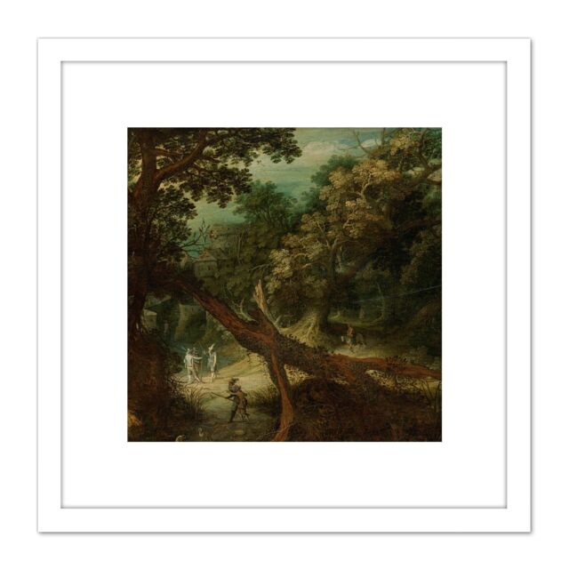 Artery8 Van Stalbemt Mountainous Landscape Trees Nature 8X8 Inch Square Wooden Framed Wall Art Print Picture with Mount in White