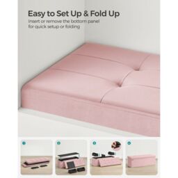 SONGMICS Extra Large Foldable Storage Ottoman Cube Heavy Duty Bench in Light Pink - thumbnail 5