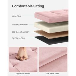SONGMICS Extra Large Foldable Storage Ottoman Cube Heavy Duty Bench in Light Pink - thumbnail 3