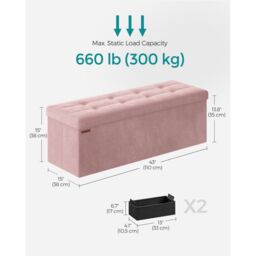 SONGMICS Extra Large Foldable Storage Ottoman Cube Heavy Duty Bench in Light Pink - thumbnail 2