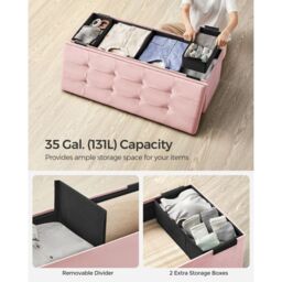 SONGMICS Extra Large Foldable Storage Ottoman Cube Heavy Duty Bench in Light Pink - thumbnail 4