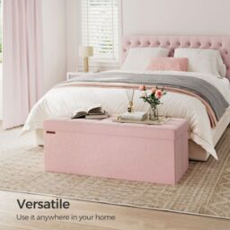 SONGMICS Extra Large Foldable Storage Ottoman Cube Heavy Duty Bench in Light Pink - thumbnail 1