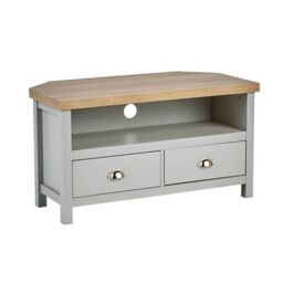Home Source Oak Corner TV Stand Two Tone 1 Drawer Cabinet Television 36mm Top in Grey - thumbnail 7