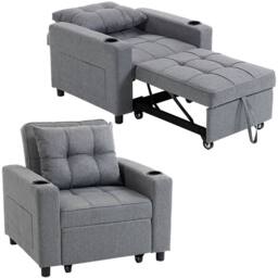 HOMCOM 3-in-1 Sofa Bed, Convertible Sleeper Chair with Adjustable Backrest in Dark Grey - Size: 1 Seater - thumbnail 2