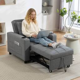 HOMCOM 3-in-1 Sofa Bed, Convertible Sleeper Chair with Adjustable Backrest in Dark Grey - Size: 1 Seater - thumbnail 1