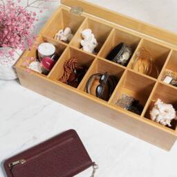 FLAVORA 10 Compartment Bamboo Tea Coffee Bag Storage Box in Natural - Size: 500mm - thumbnail 5