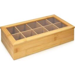 FLAVORA 10 Compartment Bamboo Tea Coffee Bag Storage Box in Natural - Size: 500mm - thumbnail 4