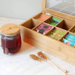 FLAVORA 10 Compartment Bamboo Tea Coffee Bag Storage Box in Natural - Size: 500mm - thumbnail 3