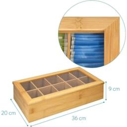 FLAVORA 10 Compartment Bamboo Tea Coffee Bag Storage Box in Natural - Size: 500mm - thumbnail 2