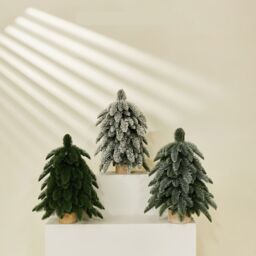 Obasyhig Flocking Rime Desktop Ornaments Simulated Christmas Tree with 3 Styles in Green - thumbnail 2