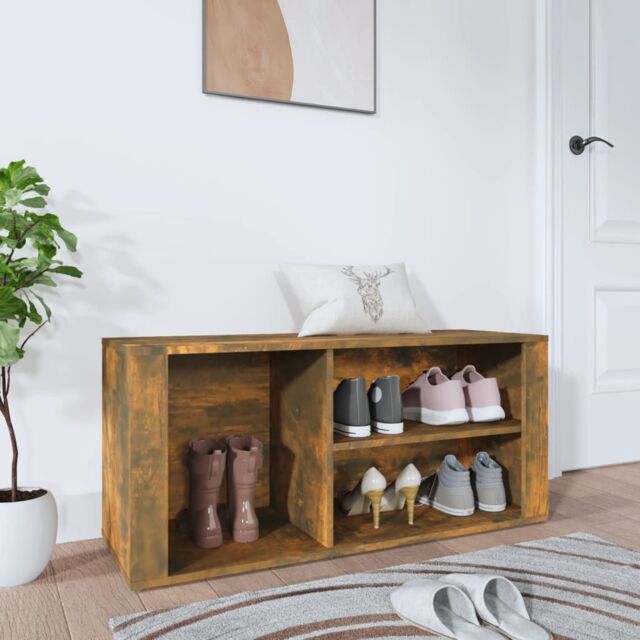 Berkfield Home Shoe Cabinet Smoked Oak 100x35x45 cm Engineered Wood in Brown - Size: 100 x 35 x 45 cm - image 1
