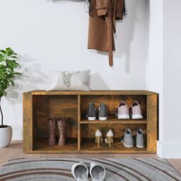 Berkfield Home Shoe Cabinet Smoked Oak 100x35x45 cm Engineered Wood in Brown - Size: 100 x 35 x 45 cm - thumbnail 3