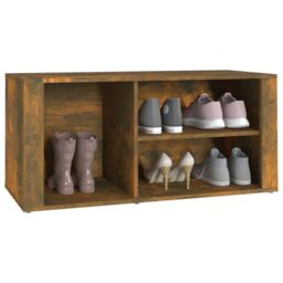 Berkfield Home Shoe Cabinet Smoked Oak 100x35x45 cm Engineered Wood in Brown - Size: 100 x 35 x 45 cm - thumbnail 4