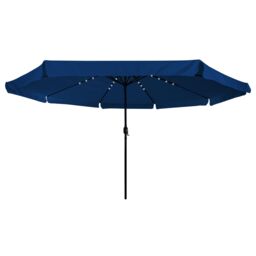 Berkfield Home Garden Parasol with LED Lights √ò395x245 cm Azure Blue - Size: 395x245 cm - thumbnail 3