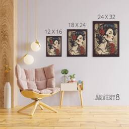 "Artery8 Pin Up Floral Rockabilly Tattoo Style Canvas Wall Art Print in Red - Size: W18"" x H24""" - thumbnail 4