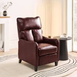 Wyld and Coco Heritage Recliner Armchair Dark Brown Faux Leather Adjustable - thumbnail 1