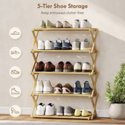 HOMCOM Bamboo Shoe Rack, Folding Shoe Shelf in Natural - Size: 85.5 cm - thumbnail 6