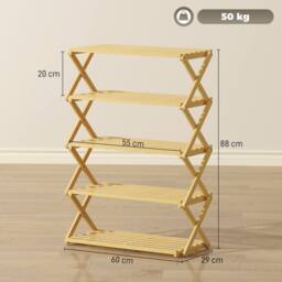 HOMCOM Bamboo Shoe Rack, Folding Shoe Shelf in Natural - Size: 85.5 cm - thumbnail 3