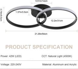 Goeco LED Ceiling Light 42W Round Design for Kitchen Bedroom 4500K 54cm in Black - thumbnail 5