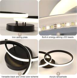 Goeco LED Ceiling Light 42W Round Design for Kitchen Bedroom 4500K 54cm in Black - thumbnail 6