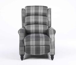 LUXURY LIFE Eaton Tartan Fabric Armchair Manual Push Back Recliner in Grey - thumbnail 3