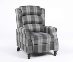 LUXURY LIFE Eaton Tartan Fabric Armchair Manual Push Back Recliner in Grey - thumbnail 7