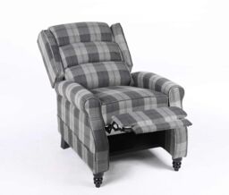 LUXURY LIFE Eaton Tartan Fabric Armchair Manual Push Back Recliner in Grey - thumbnail 2