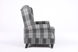 LUXURY LIFE Eaton Tartan Fabric Armchair Manual Push Back Recliner in Grey - thumbnail 4