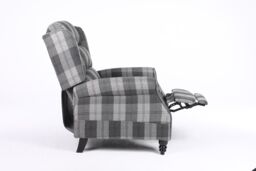 LUXURY LIFE Eaton Tartan Fabric Armchair Manual Push Back Recliner in Grey - thumbnail 5