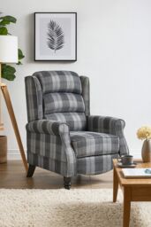 LUXURY LIFE Eaton Tartan Fabric Armchair Manual Push Back Recliner in Grey - thumbnail 1