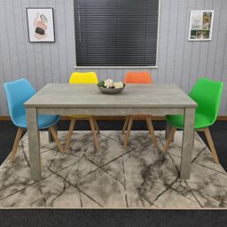 KOSY KOALA Wooden Rectangle Dining Table Set With 4 Mix Plastic Chairs - Dining Room Furniture in Brown - thumbnail 1