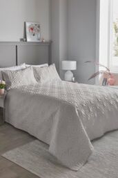 Serene 'Cavali' Pinsonic Microfibre Textured Warm Bedspread in Silver - thumbnail 1