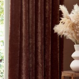 Yard Heavy Chenille Velvet Room Darkening Pencil Pleat Curtain Pair in Dark Brown - Size: 229 cm width x 183 cm drop - thumbnail 3