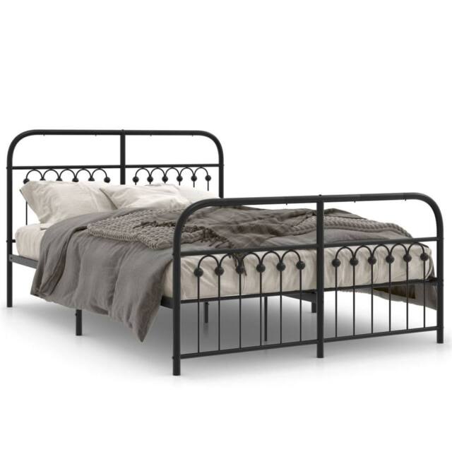 Berkfield Home Metal Bed Frame without Mattress with Footboard Black 140x190cm - Size: 140x190 cm - image 1