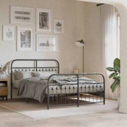 Berkfield Home Metal Bed Frame without Mattress with Footboard Black 140x190cm - Size: 140x190 cm - thumbnail 2