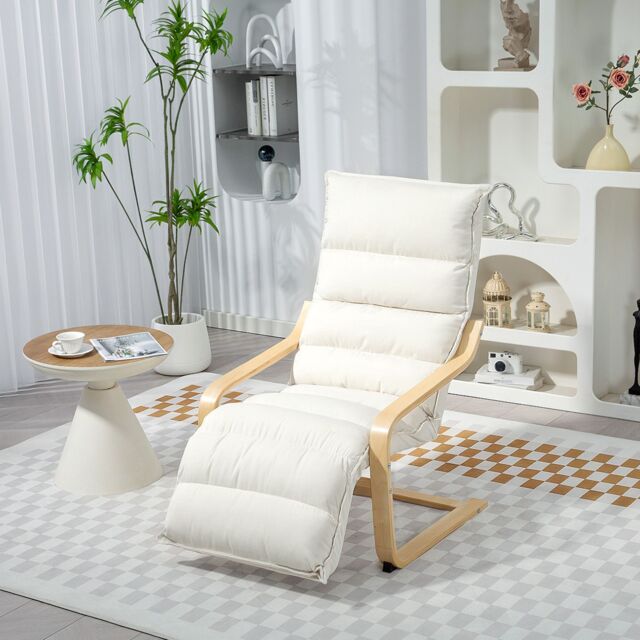 HOMCOM Birch Wood Lounge Chair for Living Room, Bedroom in Cream - image 1