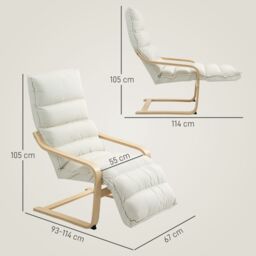 HOMCOM Birch Wood Lounge Chair for Living Room, Bedroom in Cream - thumbnail 3
