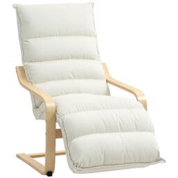 HOMCOM Birch Wood Lounge Chair for Living Room, Bedroom in Cream - thumbnail 2