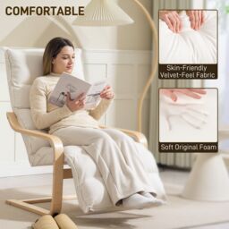 HOMCOM Birch Wood Lounge Chair for Living Room, Bedroom in Cream - thumbnail 4