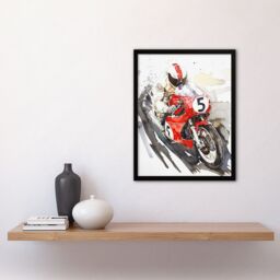 "Artery8 Red Motorcycle Race Sport Event Watercolour Framed Wall Art - Size: W12"" x H16""" - thumbnail 4