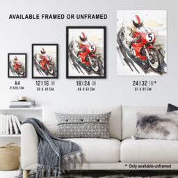 "Artery8 Red Motorcycle Race Sport Event Watercolour Framed Wall Art - Size: W12"" x H16""" - thumbnail 3