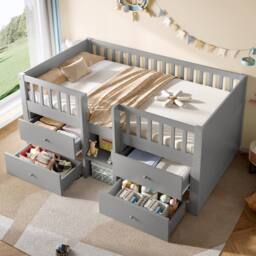 Merax 3FT Single Wooden Low Loft Storage Bed Mid Sleeper Bed with Drawers in Grey - thumbnail 5