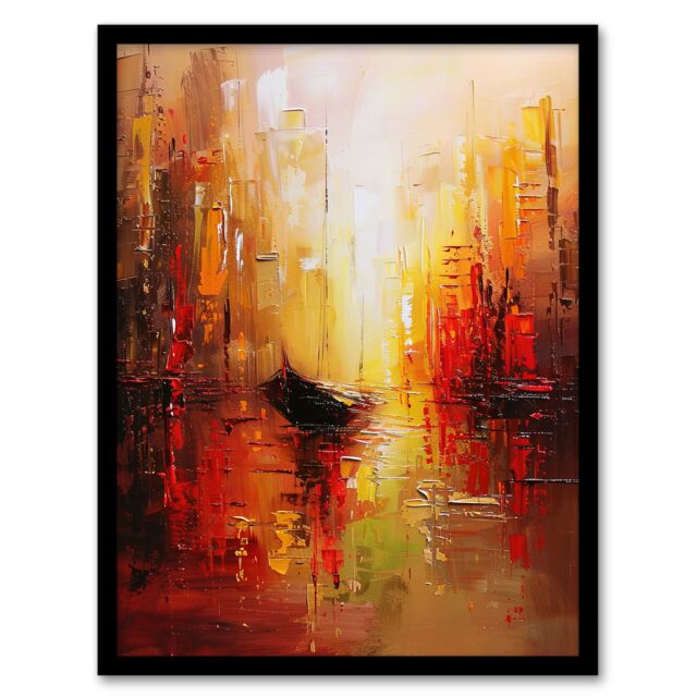 "Artery8 Gondola Canal Abstract Venice Fiery Gold Sunset Framed Art Print in Orange - Size: W12"" x H16""" - image 1