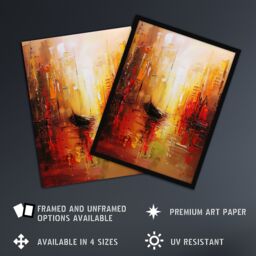 "Artery8 Gondola Canal Abstract Venice Fiery Gold Sunset Framed Art Print in Orange - Size: W12"" x H16""" - thumbnail 2