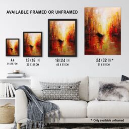 "Artery8 Gondola Canal Abstract Venice Fiery Gold Sunset Framed Art Print in Orange - Size: W12"" x H16""" - thumbnail 3