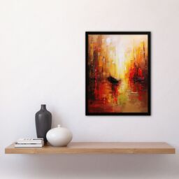 "Artery8 Gondola Canal Abstract Venice Fiery Gold Sunset Framed Art Print in Orange - Size: W12"" x H16""" - thumbnail 4