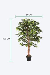 Homescapes Luxury 4ft Ficus Tree Artificial Plant, Real Stem, Black Pot, 120cm in Green - thumbnail 4